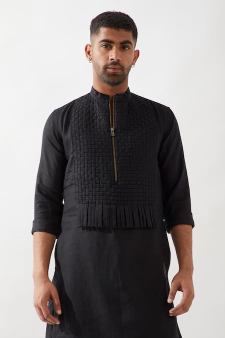 Son Of A Noble Snob Black Linen Slim Fit Designer Kurta at Aza Fashions Son Of A Noble Snob_Black Linen Slim Fit Designer Kurta _at_Aza_Fashions