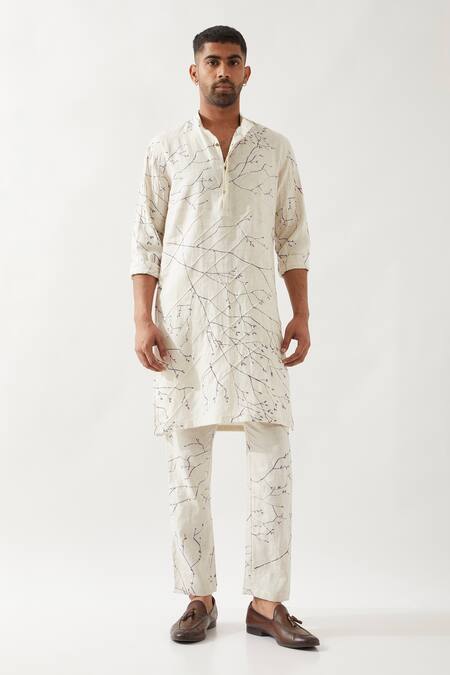 Buy Son Of A Noble Snob Ivory Linen Slim Fit Printed Kurta Online at Aza Fashions Buy_Son Of A Noble Snob_Ivory Linen Slim Fit Printed Kurta _Online_at_Aza_Fashions