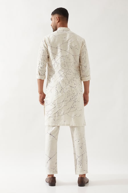 Son Of A Noble Snob Slim Fit Printed Linen Kurta 