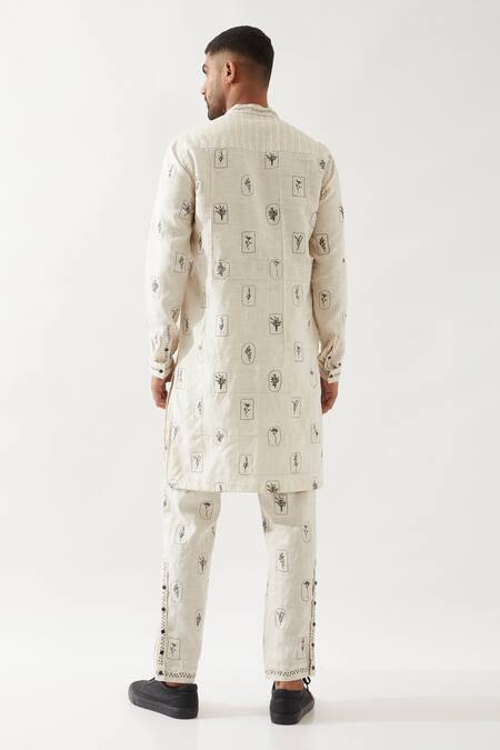 Son Of A Noble Snob Slate Stamp Ivory Kurta 