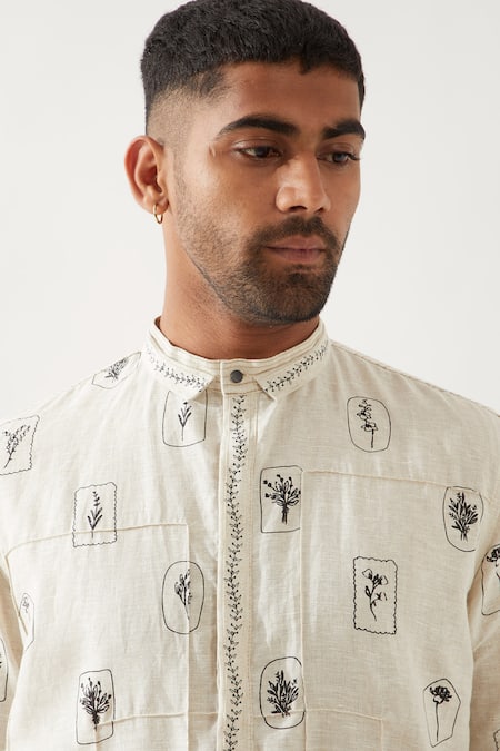 Buy_Son Of A Noble Snob_Ivory Linen Slate Stamp Kurta 