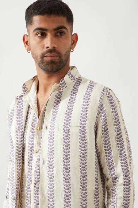 Buy_Son Of A Noble Snob_Ivory Linen Classic Printed Bundi 
