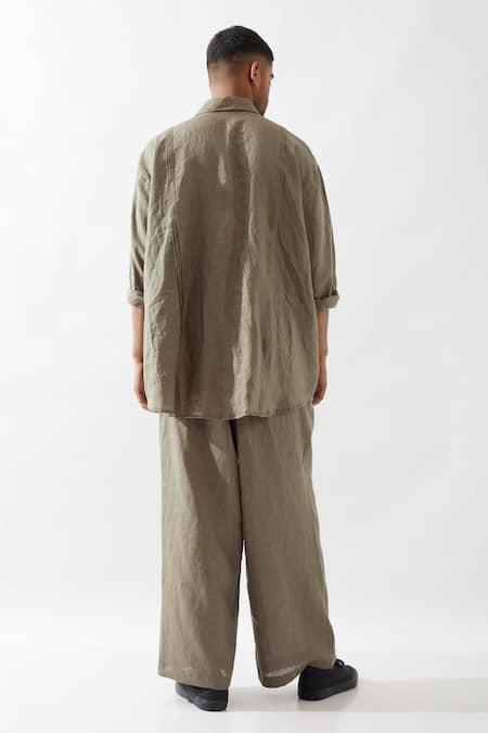 Shop Son Of A Noble Snob Olive Green Linen Embroidery Anti Fit Hand Shirt Online at Aza Fashions Shop_Son Of A Noble Snob_Olive Green Linen Embroidery Anti Fit Hand Shirt _Online_at_Aza_Fashions