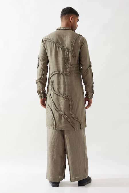 Son Of A Noble Snob Olive Caterpillar Texture Kurta