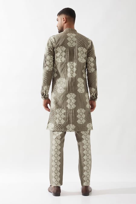 Son Of A Noble Snob Olive Slim Fit Printed Kurta 
