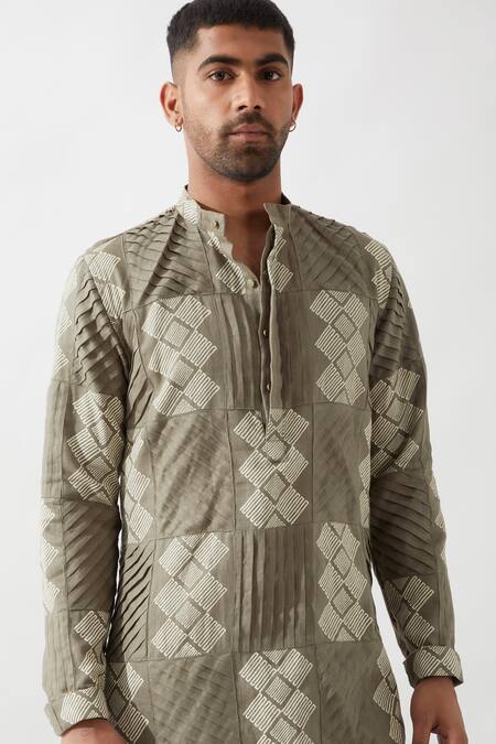 Buy Son Of A Noble Snob Olive Green Linen Slim Fit Printed Kurta Buy_Son Of A Noble Snob_Olive Green Linen Slim Fit Printed Kurta