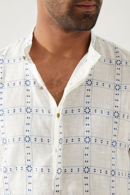 Buy Son Of A Noble Snob White Linen Slim Fit Printed Kurta Buy_Son Of A Noble Snob_White Linen Slim Fit Printed Kurta