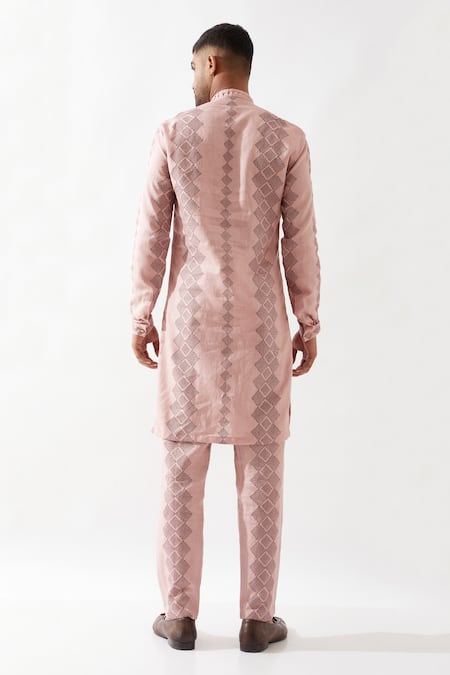 Son Of A Noble Snob Slim Fit Printed Pink Kurta 