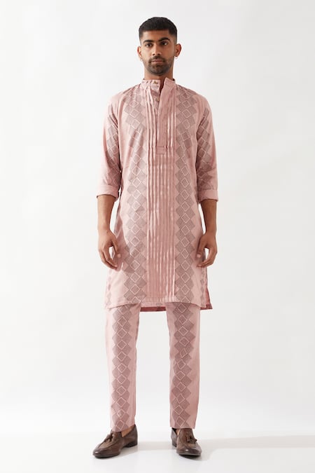 Son of A Noble Snob Slim Fit Printed Pink Kurta 