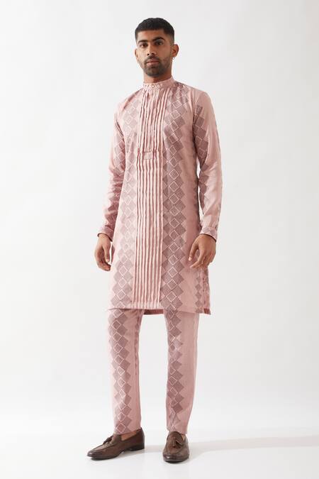 Son Of A Noble Snob Pink Linen Slim Fit Printed Kurta Online at Aza Fashions Son Of A Noble Snob_Pink Linen Slim Fit Printed Kurta _Online_at_Aza_Fashions