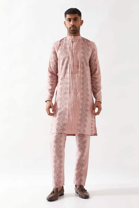 Buy Son Of A Noble Snob Pink Linen Slim Fit Printed Kurta Online at Aza Fashions Buy_Son Of A Noble Snob_Pink Linen Slim Fit Printed Kurta _Online_at_Aza_Fashions
