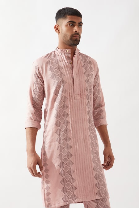 Buy Son Of A Noble Snob Pink Linen Slim Fit Printed Kurta Buy_Son Of A Noble Snob_Pink Linen Slim Fit Printed Kurta