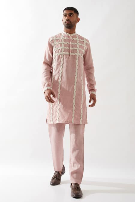 Son of A Noble Snob Caterpillar Texture Pink Kurta 
