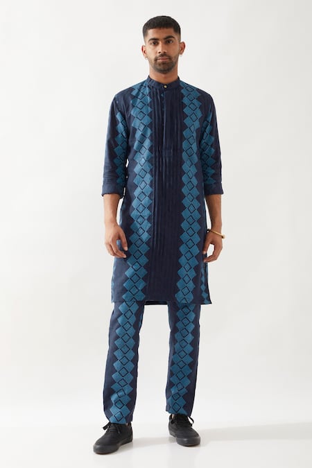 Son of A Noble Snob Navy Slim Fit Printed Kurta 