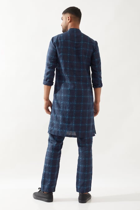 Son Of A Noble Snob Navy Slim Fit Printed Kurta 