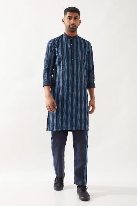 Son of A Noble Snob Navy Printed Slim Fit Kurta 