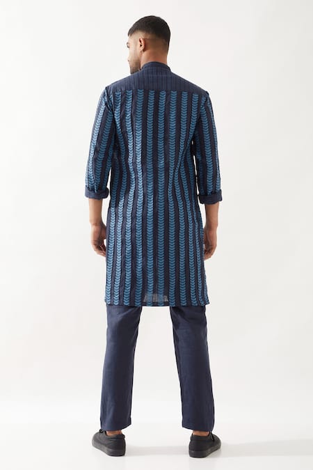 Son Of A Noble Snob Navy Printed Slim Fit Kurta 