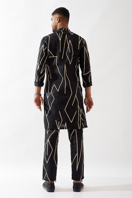 Son Of A Noble Snob Black Printed Slim Fit Kurta 
