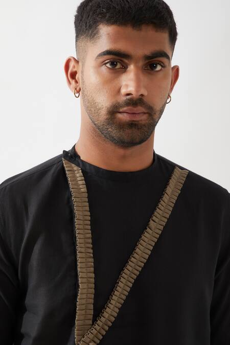 Buy_Son Of A Noble Snob_Black Linen Caterpillar Texture Kurta 