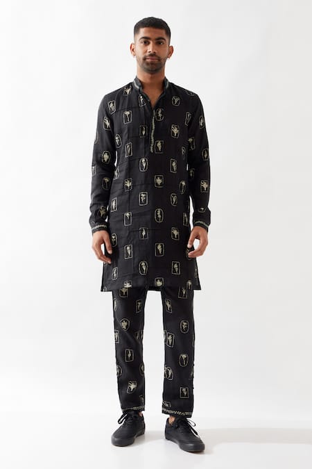 Son of A Noble Snob Slate Stamp Printed Kurta 