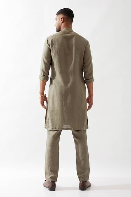Son Of A Noble Snob Olive Caterpillar Texture Kurta 