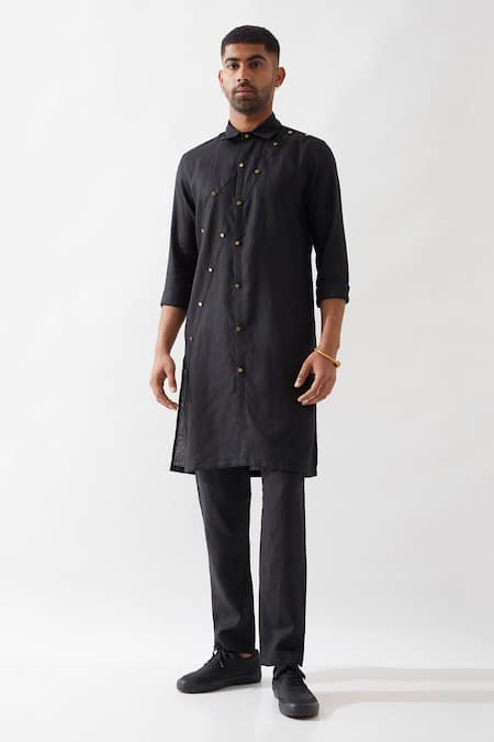 Buy Son Of A Noble Snob Black Linen Stylized Kurta Online at Aza Fashions Buy_Son Of A Noble Snob_Black Linen Stylized Kurta _Online_at_Aza_Fashions