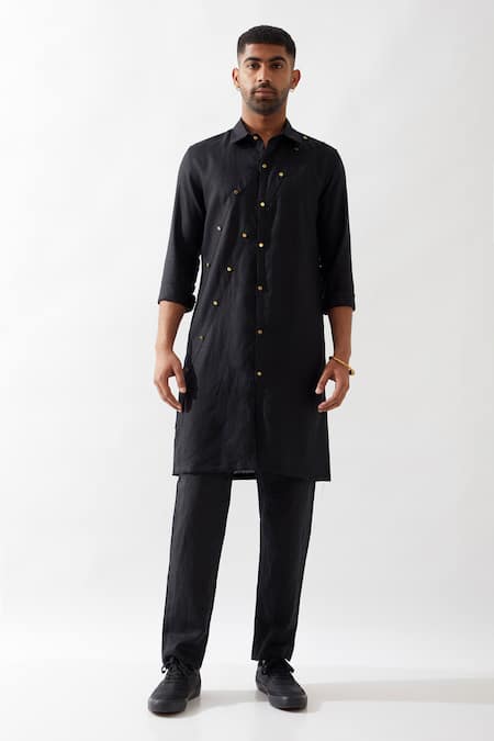 Shop Son Of A Noble Snob Black Linen Stylized Kurta Online at Aza Fashions Shop_Son Of A Noble Snob_Black Linen Stylized Kurta _Online_at_Aza_Fashions