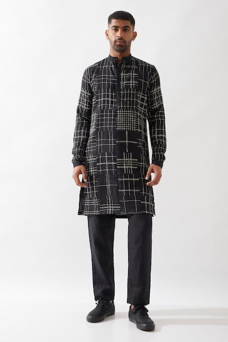 Son of A Noble Snob Black Hand Embroidered Kantha Kurta 
