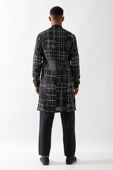 Son Of A Noble Snob Black Hand Embroidered Kantha Kurta 