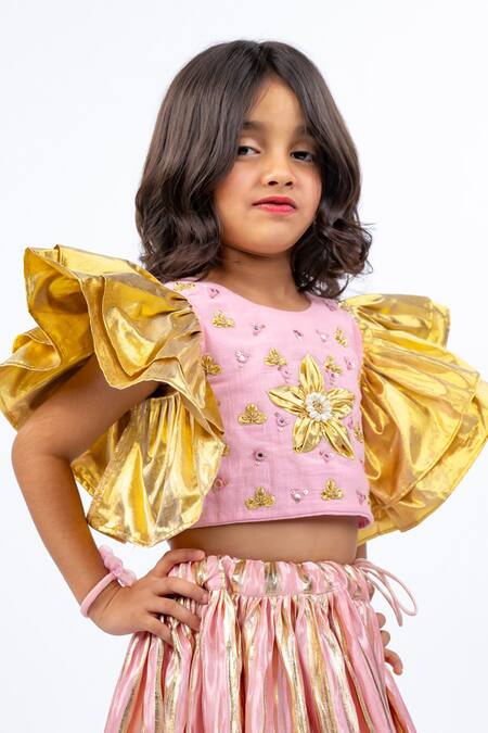 Shop_JILMIL DREAMWEAR_Pink Embroidery Light Designer Girls Lehenga Set 