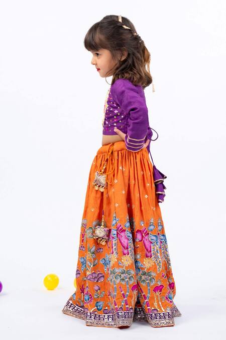 JILMIL DREAMWEAR Purple Beads, Sequins, Embroidery And Orange Bangalori Silk Lehenga Set Online at Aza Fashions JILMIL DREAMWEAR_Purple Beads, Sequins, Embroidery And Orange Bangalori Silk Lehenga Set _Online_at_Aza_Fashions