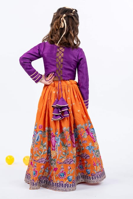 Shop JILMIL DREAMWEAR Purple Beads, Sequins, Embroidery And Orange Bangalori Silk Lehenga Set at Aza Fashions Shop_JILMIL DREAMWEAR_Purple Beads, Sequins, Embroidery And Orange Bangalori Silk Lehenga Set _at_Aza_Fashions