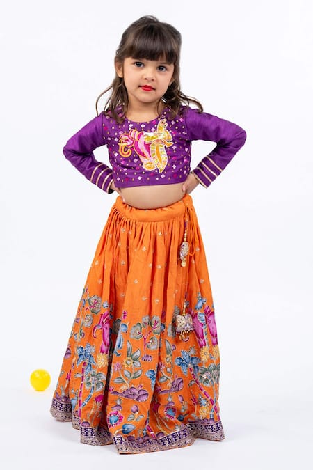 JILMIL DREAMWEAR Purple & Orange Bangalori Silk Lehenga Set 