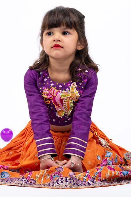Buy JILMIL DREAMWEAR Purple Beads, Sequins, Embroidery And Orange Bangalori Silk Lehenga Set Online at Aza Fashions Buy_JILMIL DREAMWEAR_Purple Beads, Sequins, Embroidery And Orange Bangalori Silk Lehenga Set _Online_at_Aza_Fashions