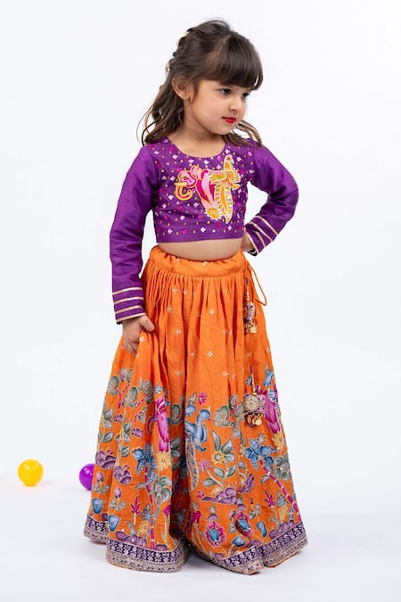 Shop JILMIL DREAMWEAR Purple Beads, Sequins, Embroidery And Orange Bangalori Silk Lehenga Set Online at Aza Fashions Shop_JILMIL DREAMWEAR_Purple Beads, Sequins, Embroidery And Orange Bangalori Silk Lehenga Set _Online_at_Aza_Fashions