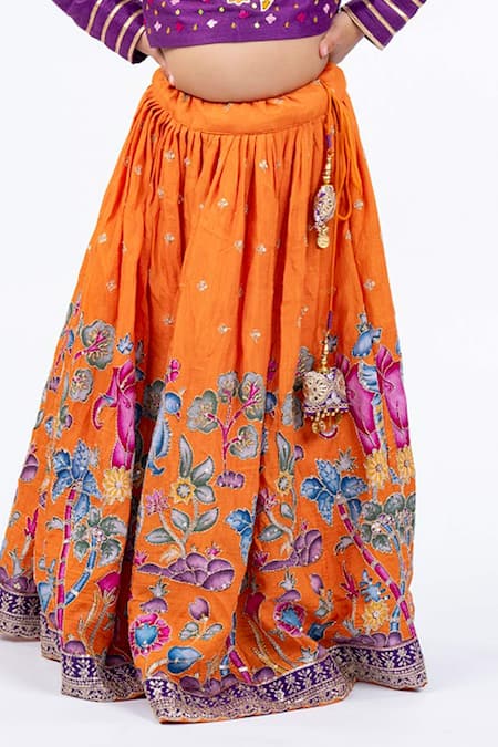 JILMIL DREAMWEAR Purple Beads, Sequins, Embroidery And Orange Bangalori Silk Lehenga Set at Aza Fashions JILMIL DREAMWEAR_Purple Beads, Sequins, Embroidery And Orange Bangalori Silk Lehenga Set _at_Aza_Fashions