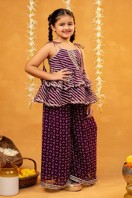 Shop JILMIL DREAMWEAR Purple Georgette Embroidery Striped Kurta Set Online at Aza Fashions Shop_JILMIL DREAMWEAR_Purple Georgette Embroidery Striped Kurta Set _Online_at_Aza_Fashions