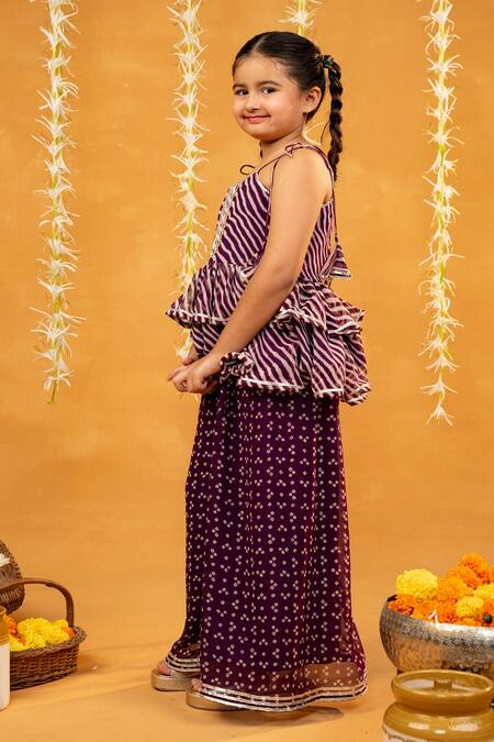 JILMIL DREAMWEAR Purple Georgette Embroidery Striped Kurta Set at Aza Fashions JILMIL DREAMWEAR_Purple Georgette Embroidery Striped Kurta Set _at_Aza_Fashions