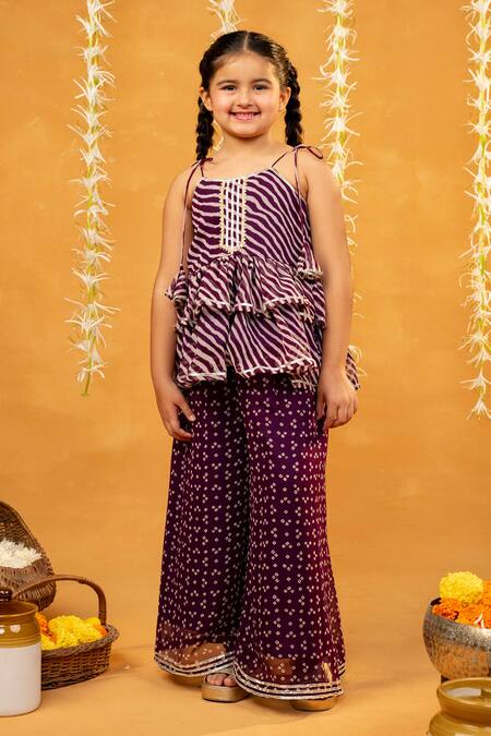 Buy JILMIL DREAMWEAR Purple Georgette Embroidery Striped Kurta Set Buy_JILMIL DREAMWEAR_Purple Georgette Embroidery Striped Kurta Set