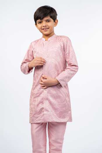 Shop_JILMIL DREAMWEAR_Pink Petal Kurta Set _Online_at_Aza_Fashions