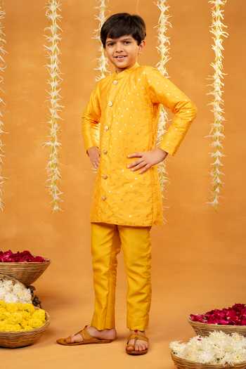 Buy_Jilmil Dreamwear_Yellow Embroidery Bangalori Silk Kurta Set _Online_at_Aza_Fashions