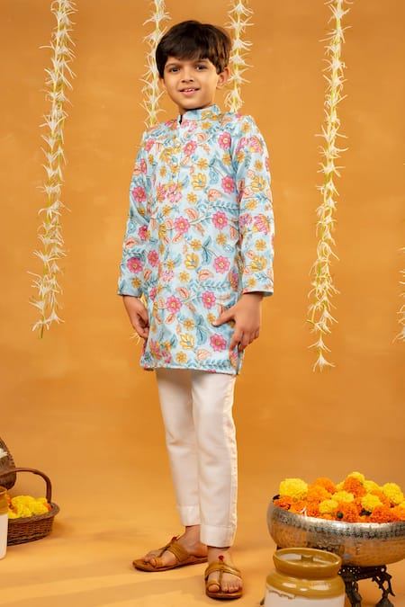 JILMIL DREAMWEAR Floral Print Sky Blue Kurta Set 
