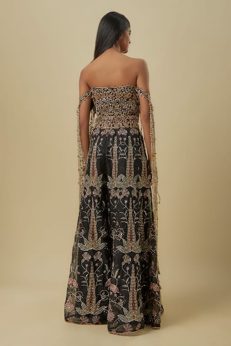 Payal Singhal Black Embroidered Corset Sharara Set 