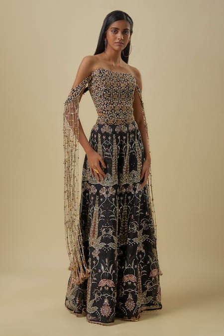 Payal Singhal Black Embroidered Corset Sharara Set 