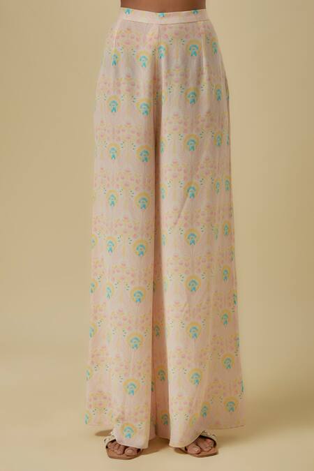 Payal Singhal_Pink Crepe, Chiffon Sequins Round Neck Stone Floral Print Kurta Set _Online_at_Aza_Fashions