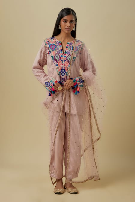 Payal Singhal Embroidered Onion Pink Kurta Set 