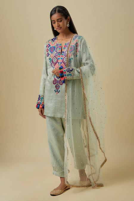 Payal Singhal Pale Blue Chanderi Kurta Set 