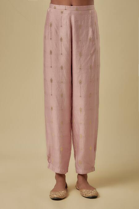 Buy_Payal Singhal_Pink Brocade Sequins, Embroidery Round Neck Onion Kurta Set _Online_at_Aza_Fashions