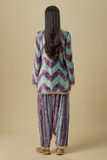 Payal Singhal Mint Green & Purple Kurta Set 