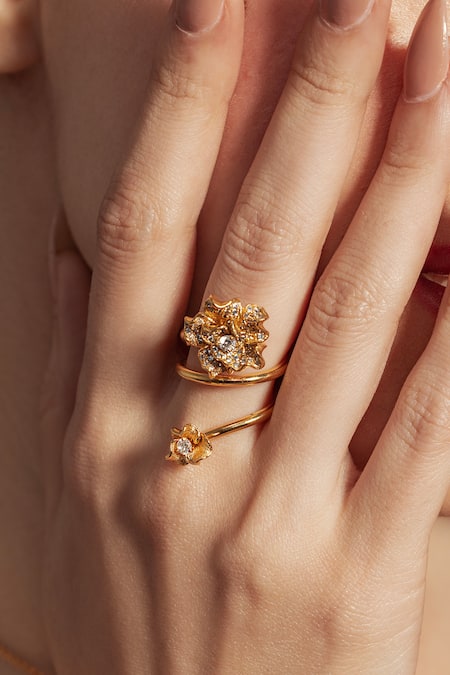 Opalina Soulful Jewellery Gold Plated Imitation Diamonds Floral Design Ring 